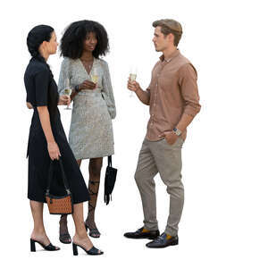 cut out group of three people standing and drinking champagne