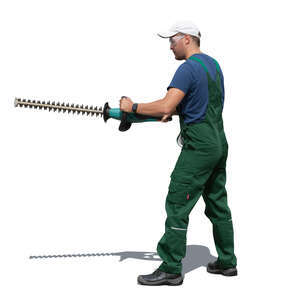 cut out worker cutting hedge