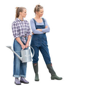 two cu out women working in the garden standing