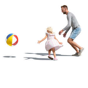 cut out father and daughter paying ball outside