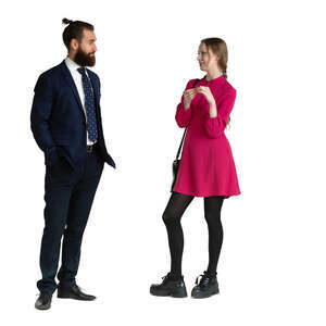 cut out man and woman at a party standing and talking
