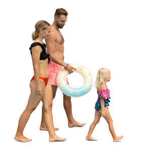 cut out family in swimsuits walking