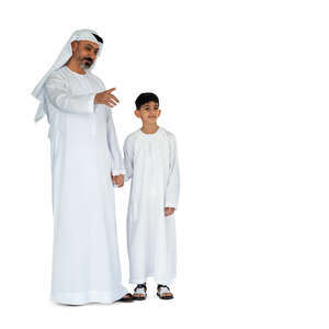 cut out arab man and his son standing