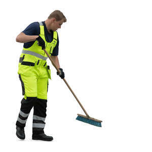cut out worker cleaning floor with a brush