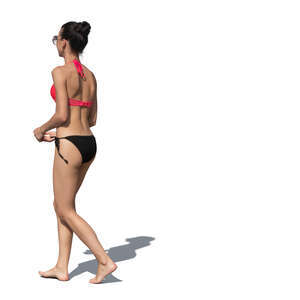 cut out woman in bikini walking in sunlight