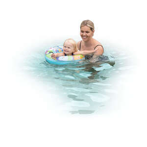 cut out woman swimming in the pool ith her baby daughter