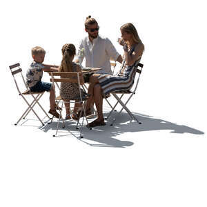 cut out backlit cafe scene of a family with two kids