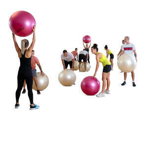 cut out group training with exercise balls in gym
