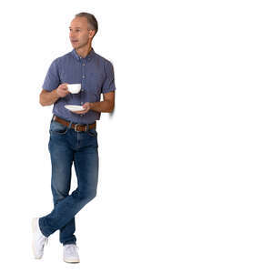 cut out man standing and drinking coffee