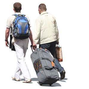 two travelling men walking