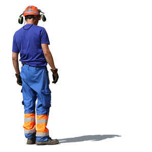 construction worker with helmet and headphones standing