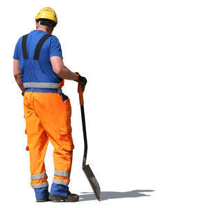 workman standing and holding a shovel