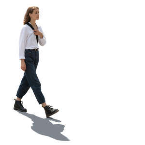 cut out backlit image of  a young woman walking