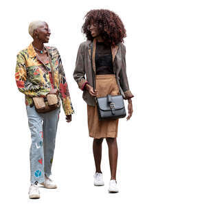 two cut out black women walking and having a joyful conversation