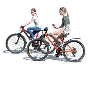 two cut out girls riding bikes and eating ice cream