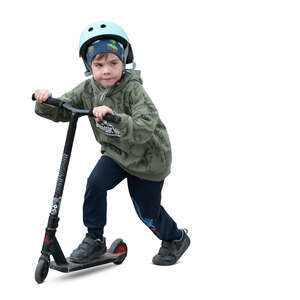 cut out little boy with a helmet riding a scooter