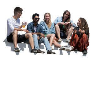 cut out group of friends hanging on the stairs outside