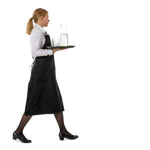 cut out waitress in a restaurant walking with a tray