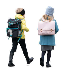two cut out schoolgirls in winter walking and chatting