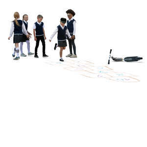 cut out group of schoolchildren playing hopscotch