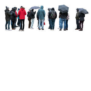 cut out large group of people standing on a rainy autumn day