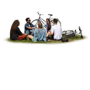 cut out group of friends sitting on the grass and talking