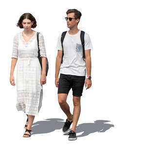 cut out man and woman in summer walking side by side