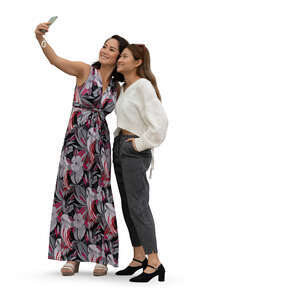 two cut out women taking selfie together