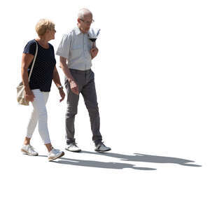 two cut out backlit elderly people walking