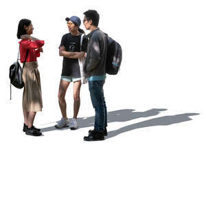 three cut out young asian people standing in tree shade