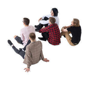 cut out group of men sitting and looking at smth
