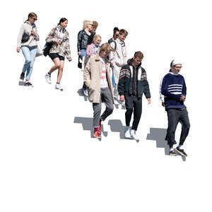 cut out group of teenagers walking down the stairs