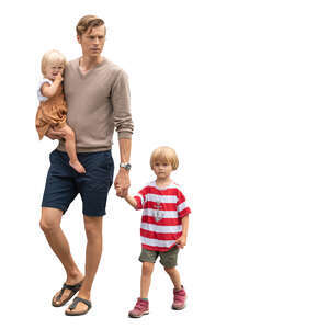cut out man with two small kids walking