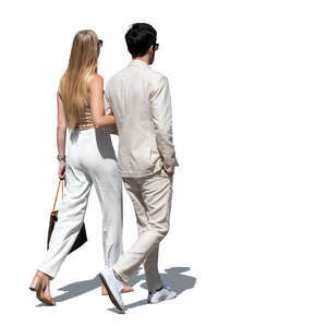 cut out elegant couple in white summer clothing walking