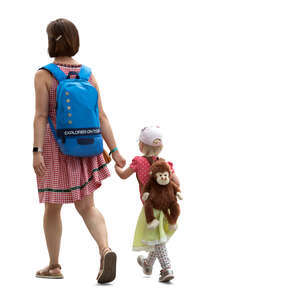 cut out mother and daughter walking hand in hand