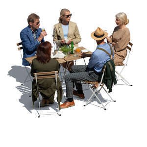 cut out group of middle age people sitting in an outdoor cafe
