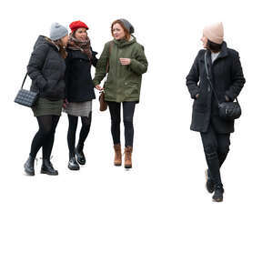 cut out group of women walking in autumn