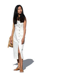 cut out asian woman in a white dress standing