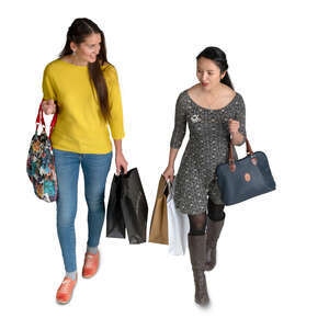 two cut out women with shopping bags walking seen from above