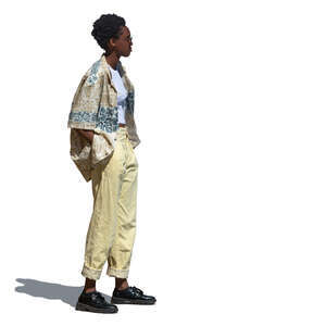 cut out woman standing hands in her pockets