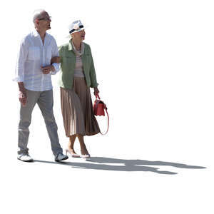 cut out backlit elderly couple walking