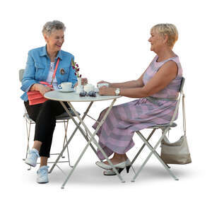 two cut out older women sitting in a cafe and talking merrily