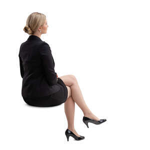 cut out woman in a black classical business suit sitting
