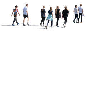 cut out group of children walking on a summer day