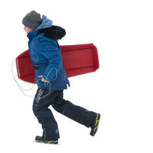 cut out boy with a sledge running