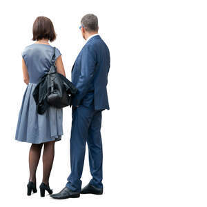 two cut out people in formal party clothes standing