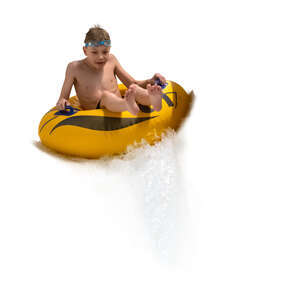 cut out boy sliding down a water slide in water park