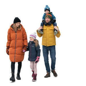cut out family in winter walking together