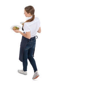 cut out waitress serving food seen from above