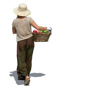 cut out woman carrying a basket of fruits and vegetables